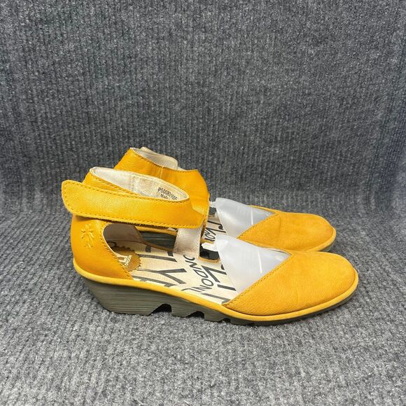 Fly London Pats801FLY Ankle Strap Wedge Sandals Brown Leather Womens 41 / 9.5 US - Picture 1 of 8